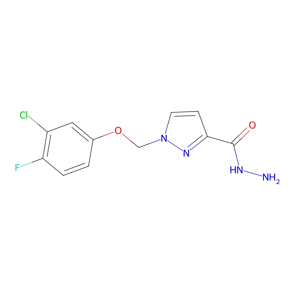 1-[(3-chloro-4-fluorophenoxy)methyl]-1H-pyrazole-3-carbohydrazide molecular structure, CAS 1004193-94-5