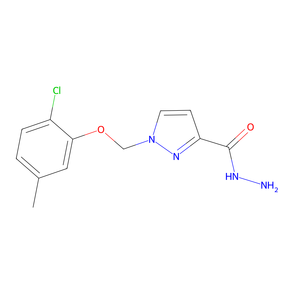 1-((2-Chloro-5-methylphenoxy)methyl)-1H-pyrazole-3-carbohydrazide molecular structure, CAS 1004194-01-7