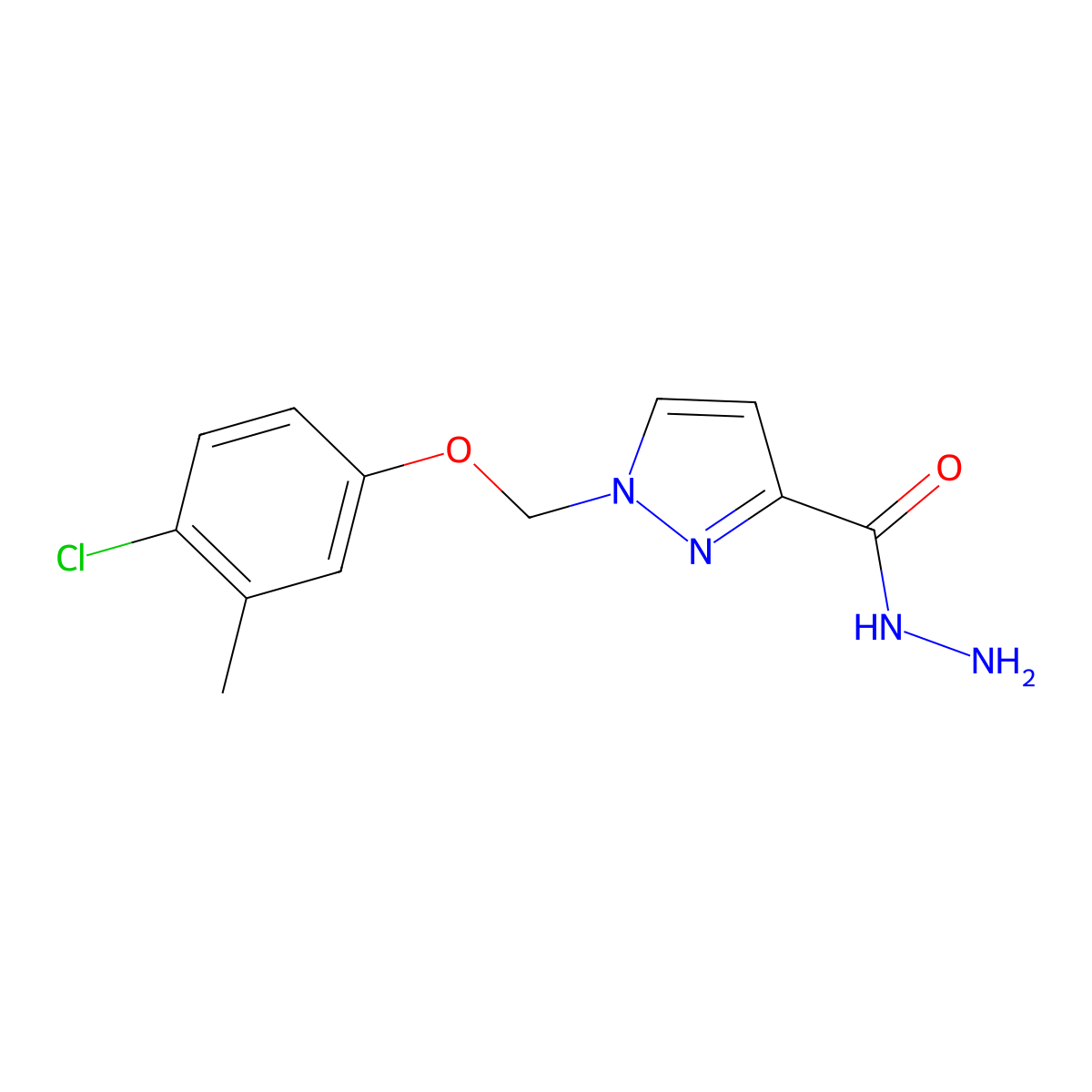 1-((4-Chloro-3-methylphenoxy)methyl)-1H-pyrazole-3-carbohydrazide molecular structure, CAS 1004194-03-9