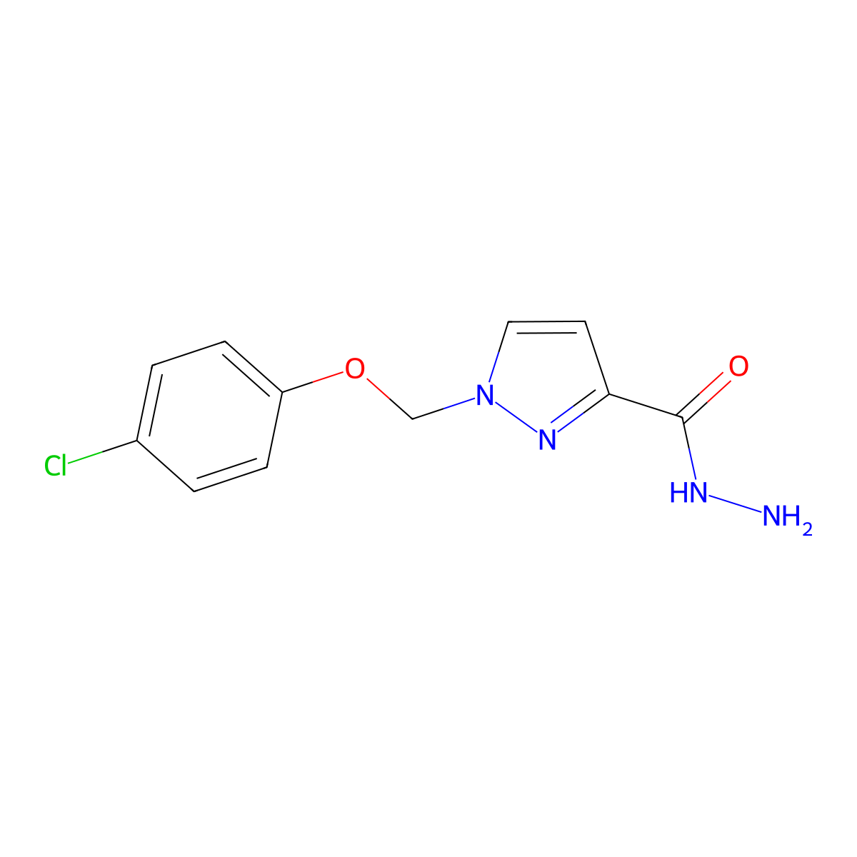 1-((4-Chlorophenoxy)methyl)-1H-pyrazole-3-carbohydrazide molecular structure, CAS 1004194-06-2