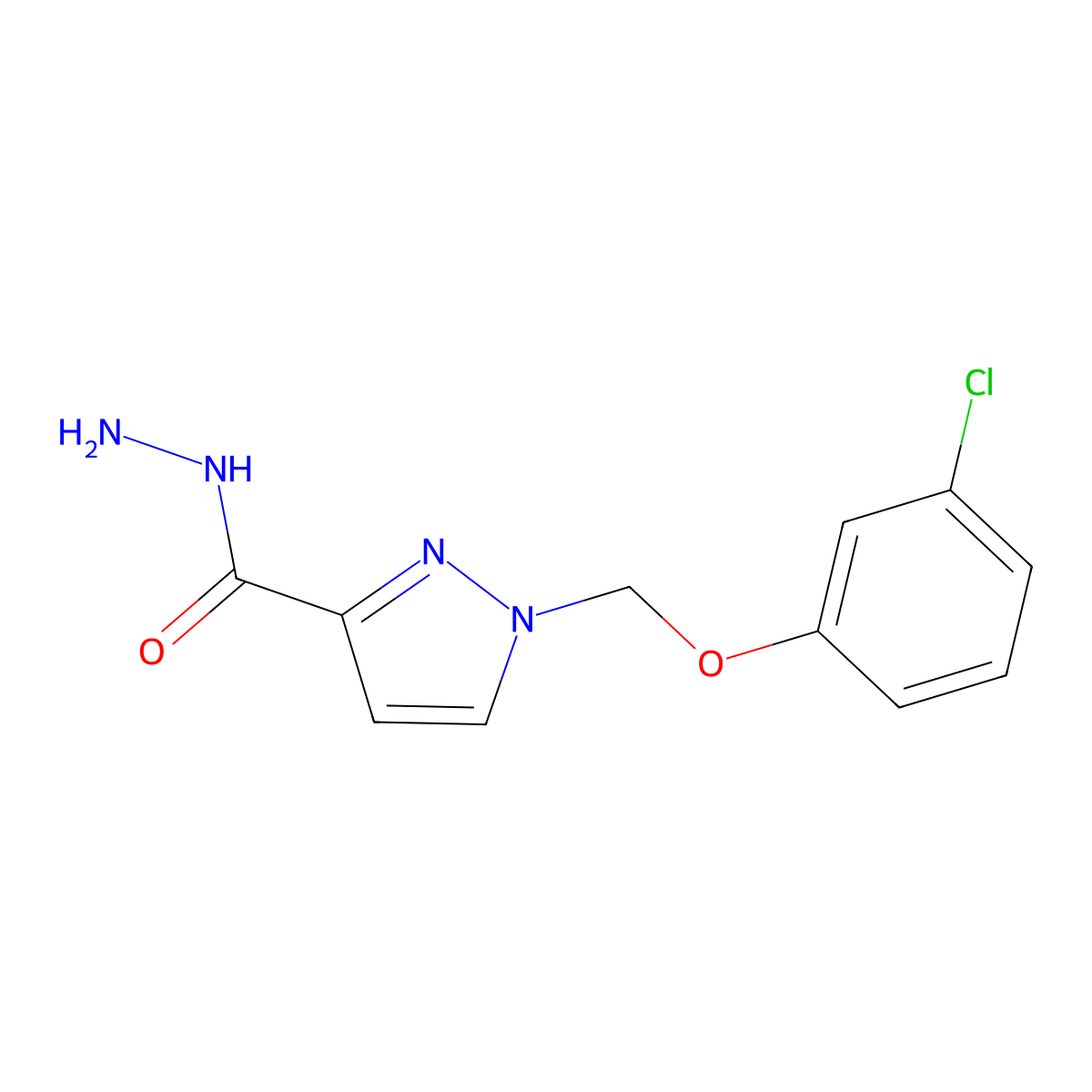 1-((3-Chlorophenoxy)methyl)-1H-pyrazole-3-carbohydrazide molecular structure, CAS 1004194-09-5