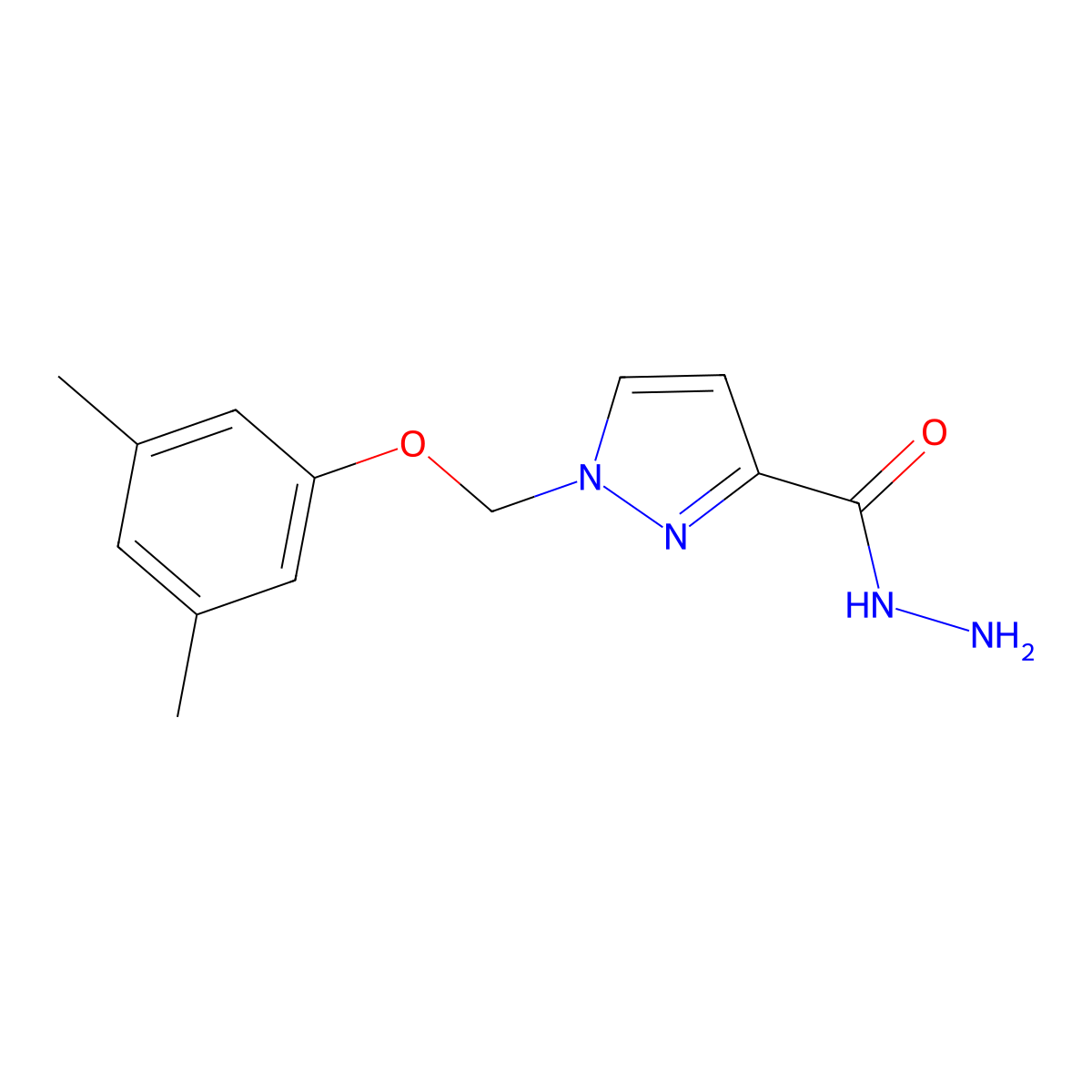 1-((3,5-Dimethylphenoxy)methyl)-1H-pyrazole-3-carbohydrazide molecular structure, CAS 1004194-13-1