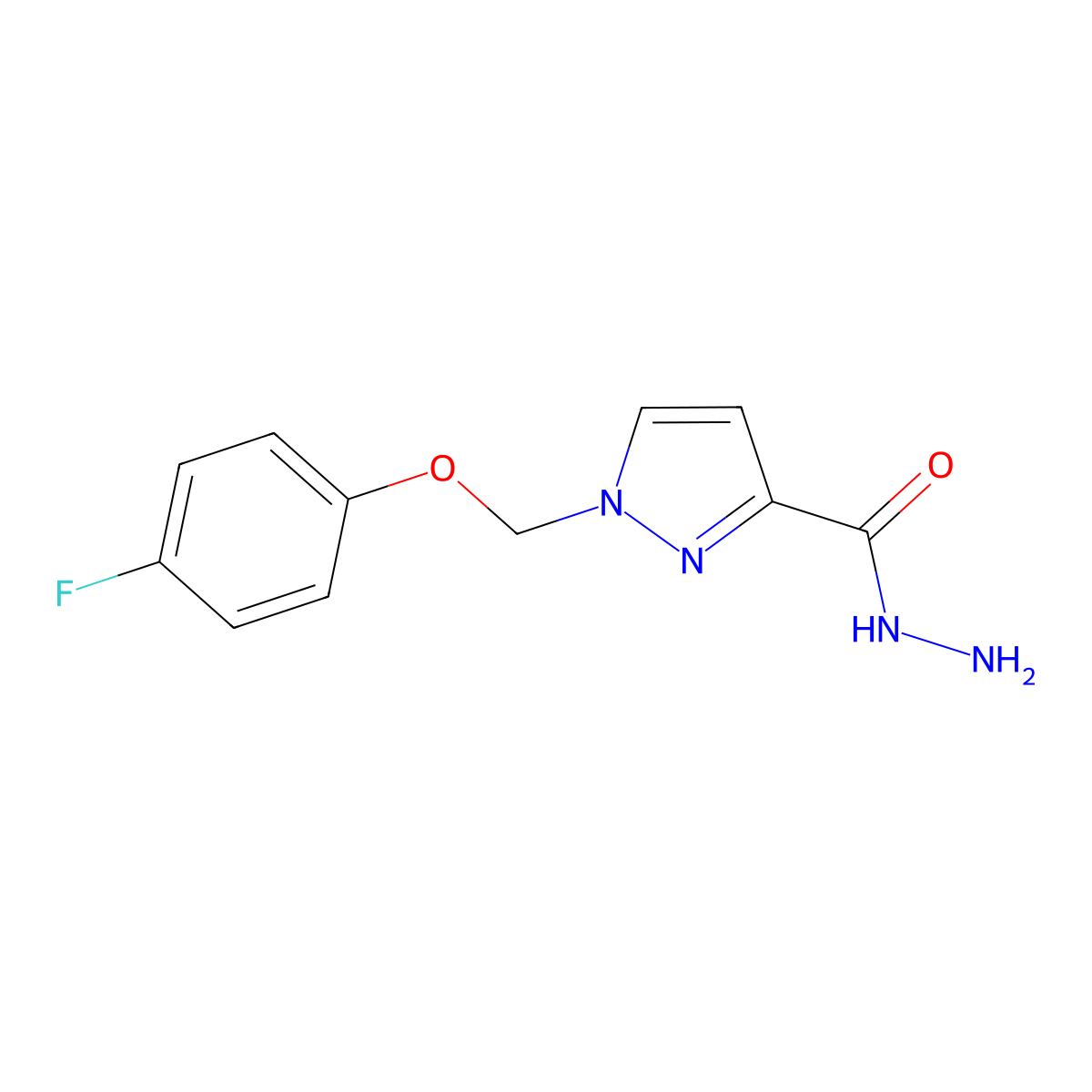 1-[(4-Fluorophenoxy)methyl]pyrazole-3-carbohydrazide molecular structure, CAS 1004194-15-3