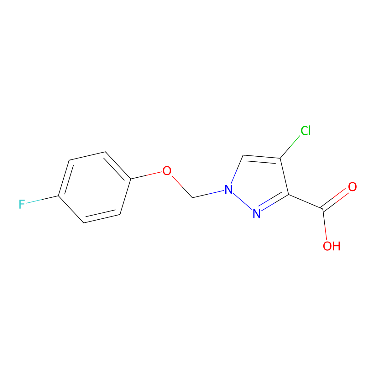 4-chloro-1-[(4-fluorophenoxy)methyl]-1H-pyrazole-3-carboxylic acid molecular structure, CAS 1004194-23-3