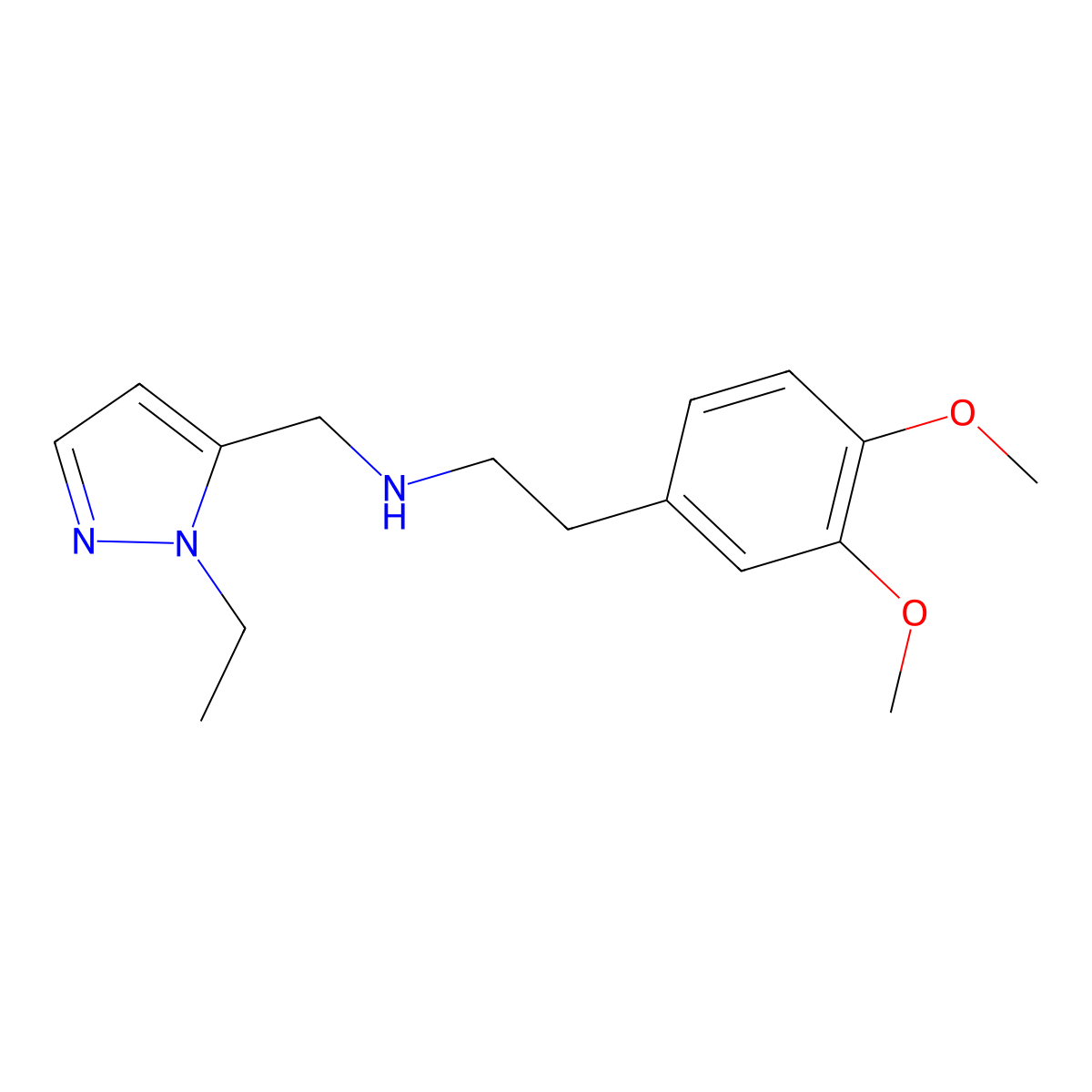 2-(3,4-Dimethoxyphenyl)-N-((1-ethyl-1H-pyrazol-5-yl)methyl)ethanamine molecular structure, CAS 1004194-32-4