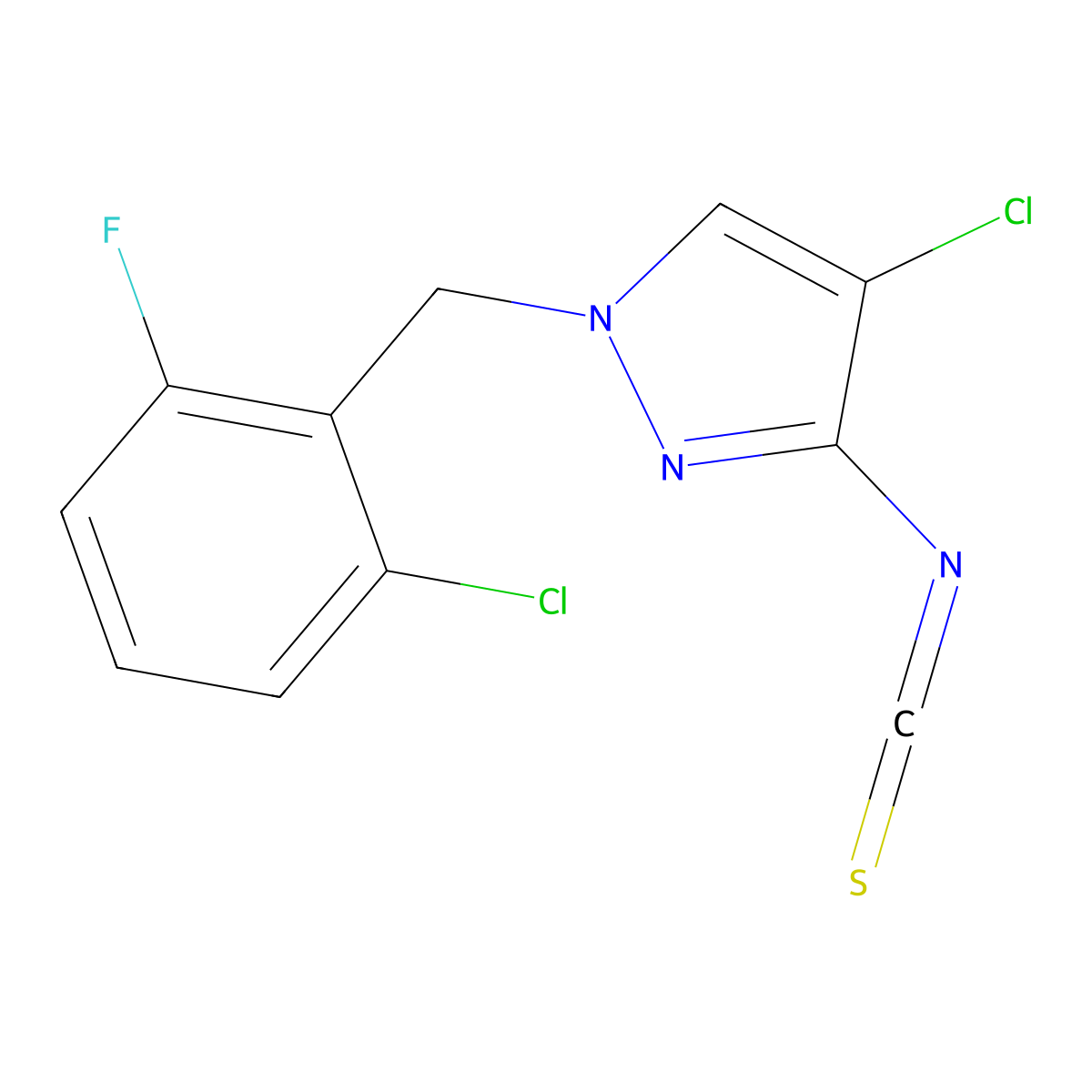 4-Chloro-1-(2-chloro-6-fluoro-benzyl)-3-isothiocyanato-1H-pyrazole molecular structure, CAS 1004194-52-8