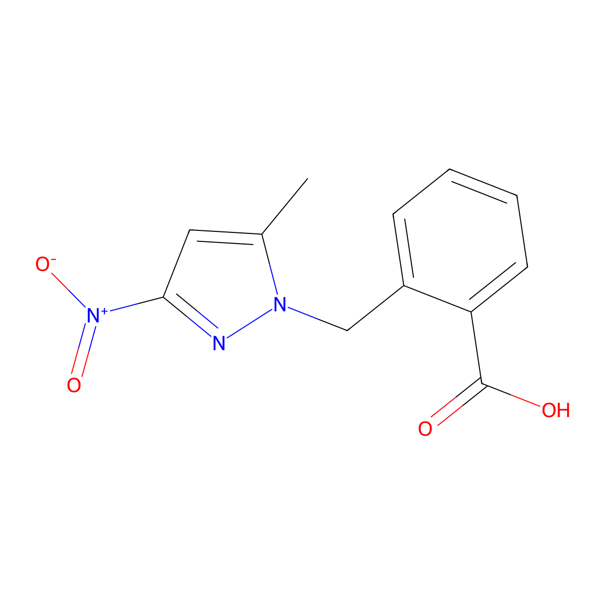 2-[(5-methyl-3-nitro-1H-pyrazol-1-yl)methyl]benzoic acid molecular structure, CAS 1004194-55-1