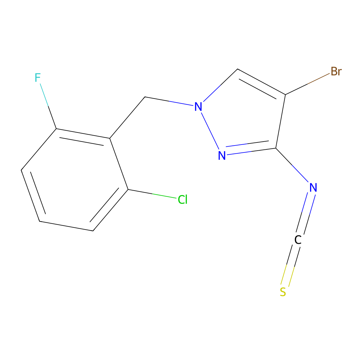 4-bromo-1-(2-chloro-6-fluorobenzyl)-3-isothiocyanato-1H-pyrazole molecular structure, CAS 1004194-69-7