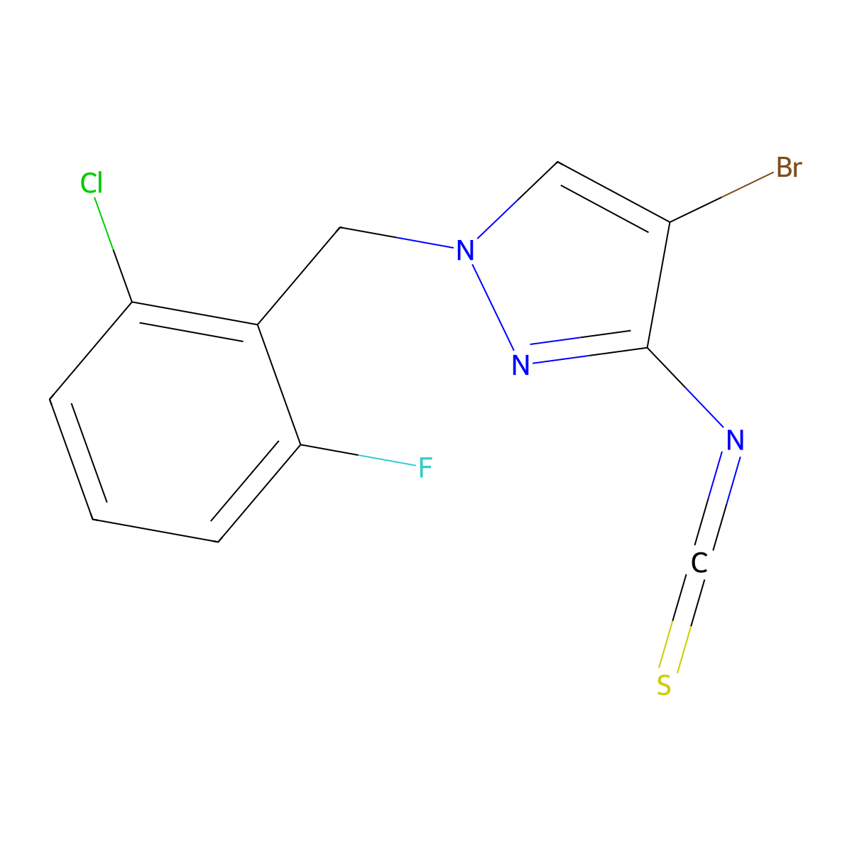 4-bromo-1-(2-chloro-6-fluorobenzyl)-3-isothiocyanato-1H-pyrazole molecular structure, CAS 1004194-69-7
