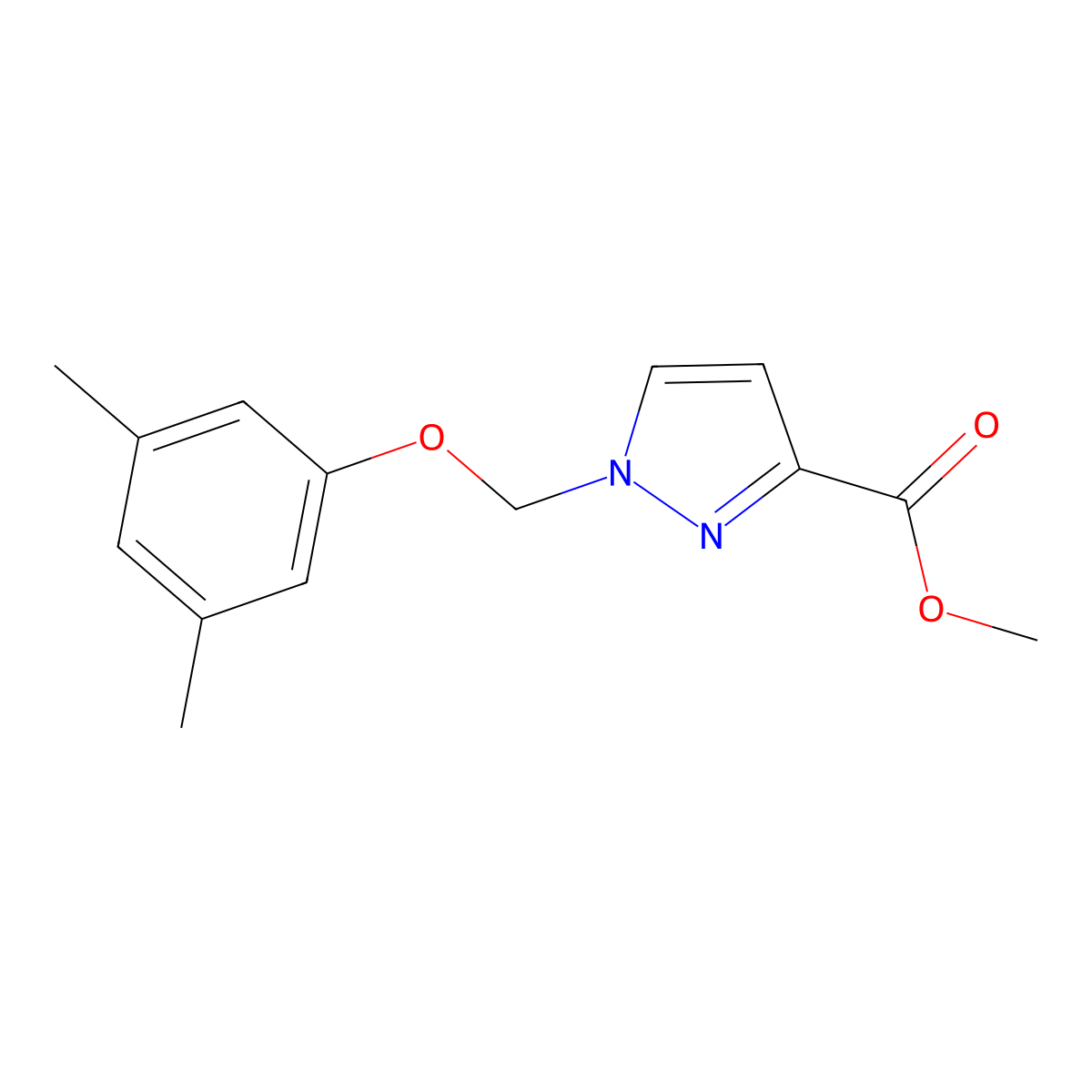 Methyl 1-((3,5-dimethylphenoxy)methyl)-1H-pyrazole-3-carboxylate molecular structure, CAS 1004194-72-2
