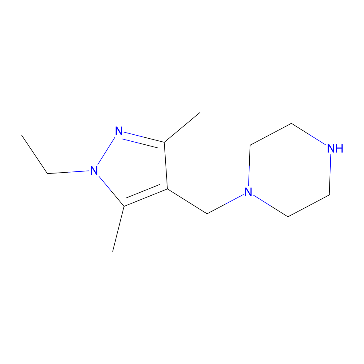1-[(1-ethyl-3,5-dimethyl-1H-pyrazol-4-yl)methyl]piperazine molecular structure, CAS 1004195-30-5