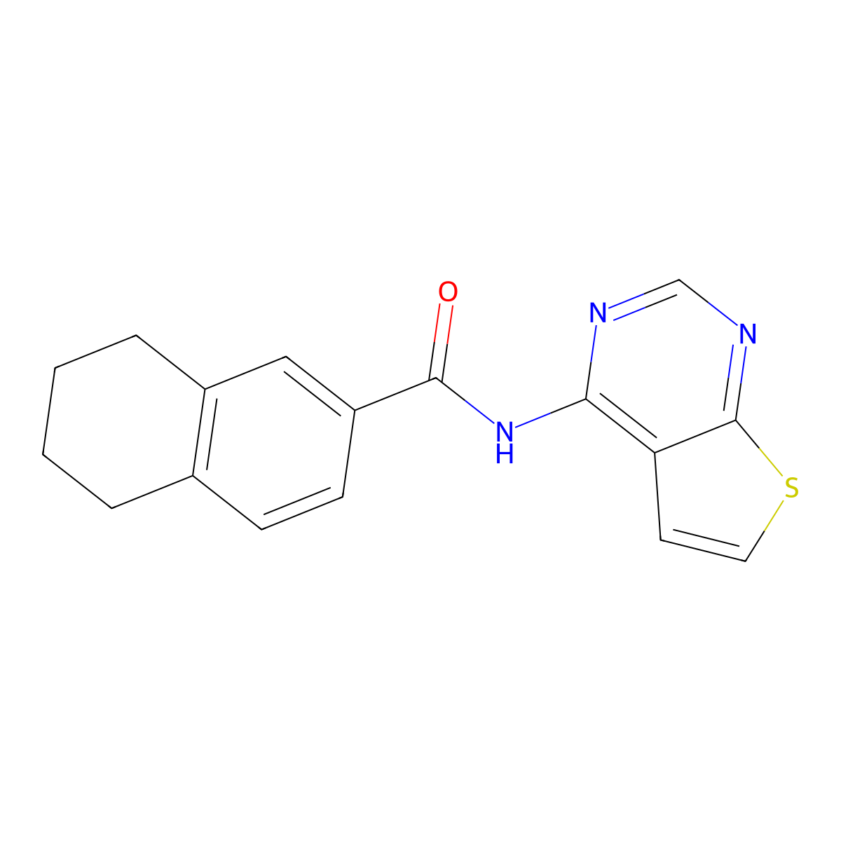 N-(thieno[2,3-d]pyrimidin-4-yl)-5,6,7,8-tetrahydronaphthalene-2-carboxamide molecular structure, CAS 1004222-60-9