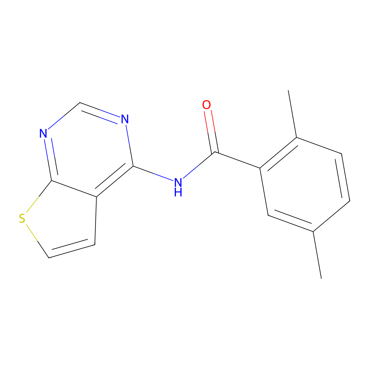 2,5-dimethyl-N-(thieno[2,3-d]pyrimidin-4-yl)benzamide molecular structure, CAS 1004223-73-7