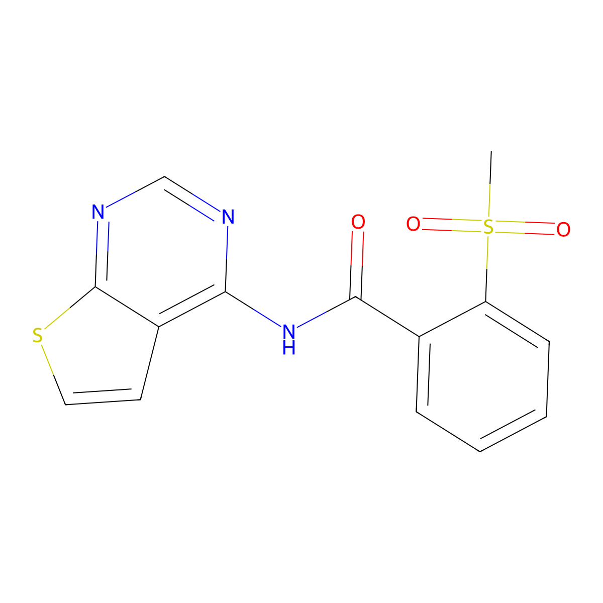 2-(methylsulfonyl)-N-(thieno[2,3-d]pyrimidin-4-yl)benzamide molecular structure, CAS 1004224-31-0