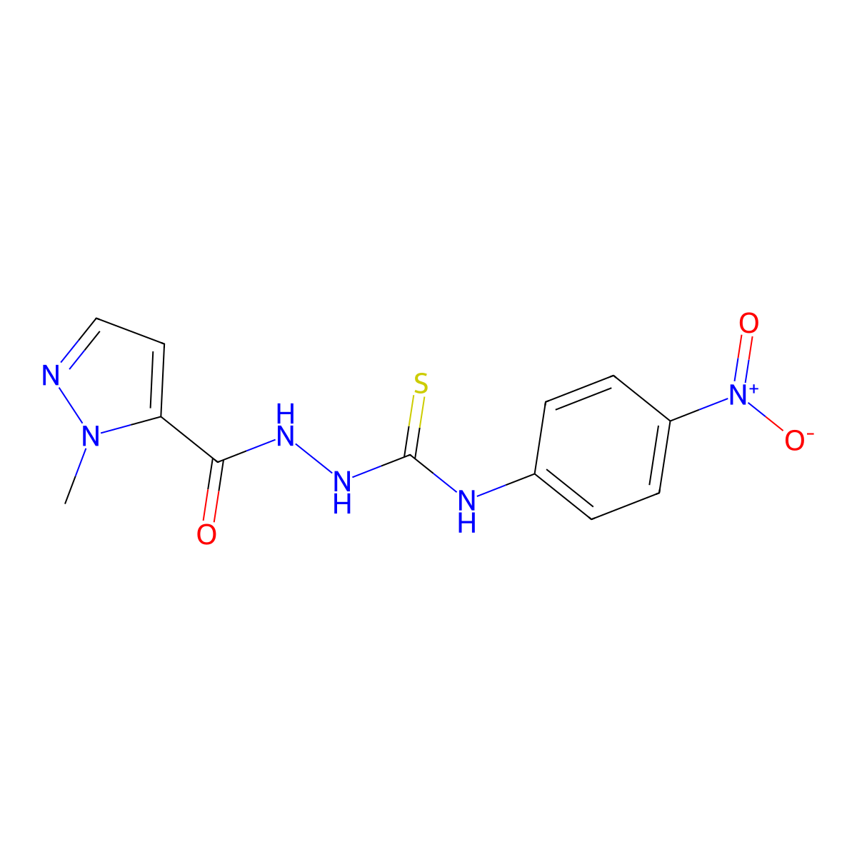 1-Methyl-1H-pyrazole-5-carboxylic acid 2-[[(4-nitrophenyl)amino]thioxomethyl]hydrazide molecular structure, CAS 1004249-31-3
