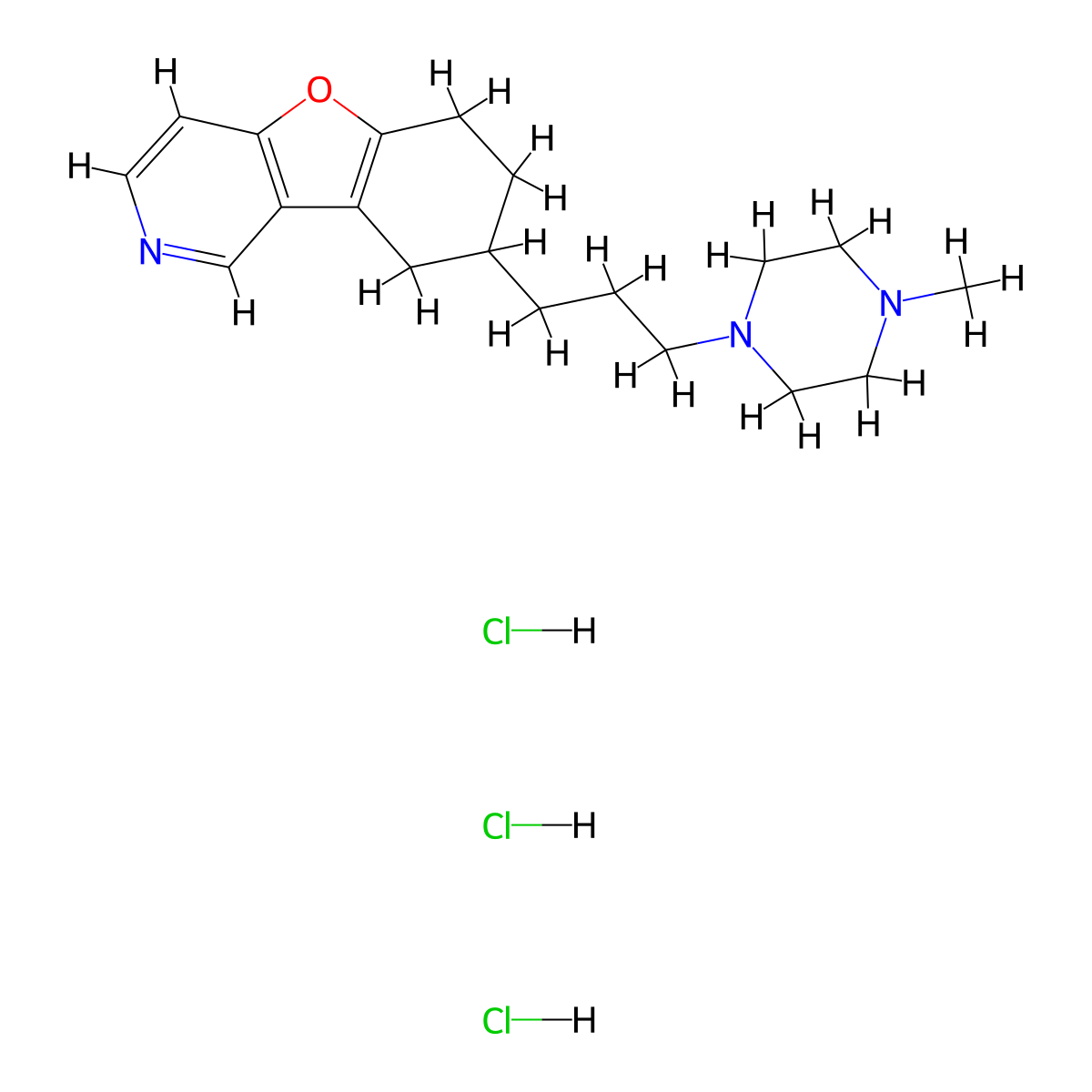 Benzofuro(3,2-c)pyridine, 1,2,3,4-tetrahydro-2-(3-(4-methyl-1-piperazinyl)propyl)-, trihydrochloride, hemihydrate molecular structure, CAS 100427-91-6