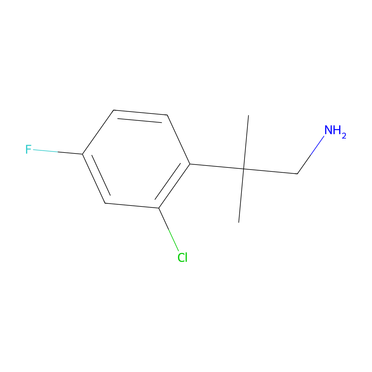 2-(2-Chloro-4-fluorophenyl)-2-methylpropan-1-amine molecular structure, CAS 1004285-25-9