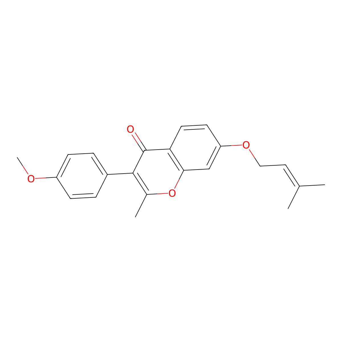 3-(4-methoxyphenyl)-2-methyl-7-((3-methylbut-2-en-1-yl)oxy)-4H-chromen-4-one molecular structure, CAS 100434-11-5