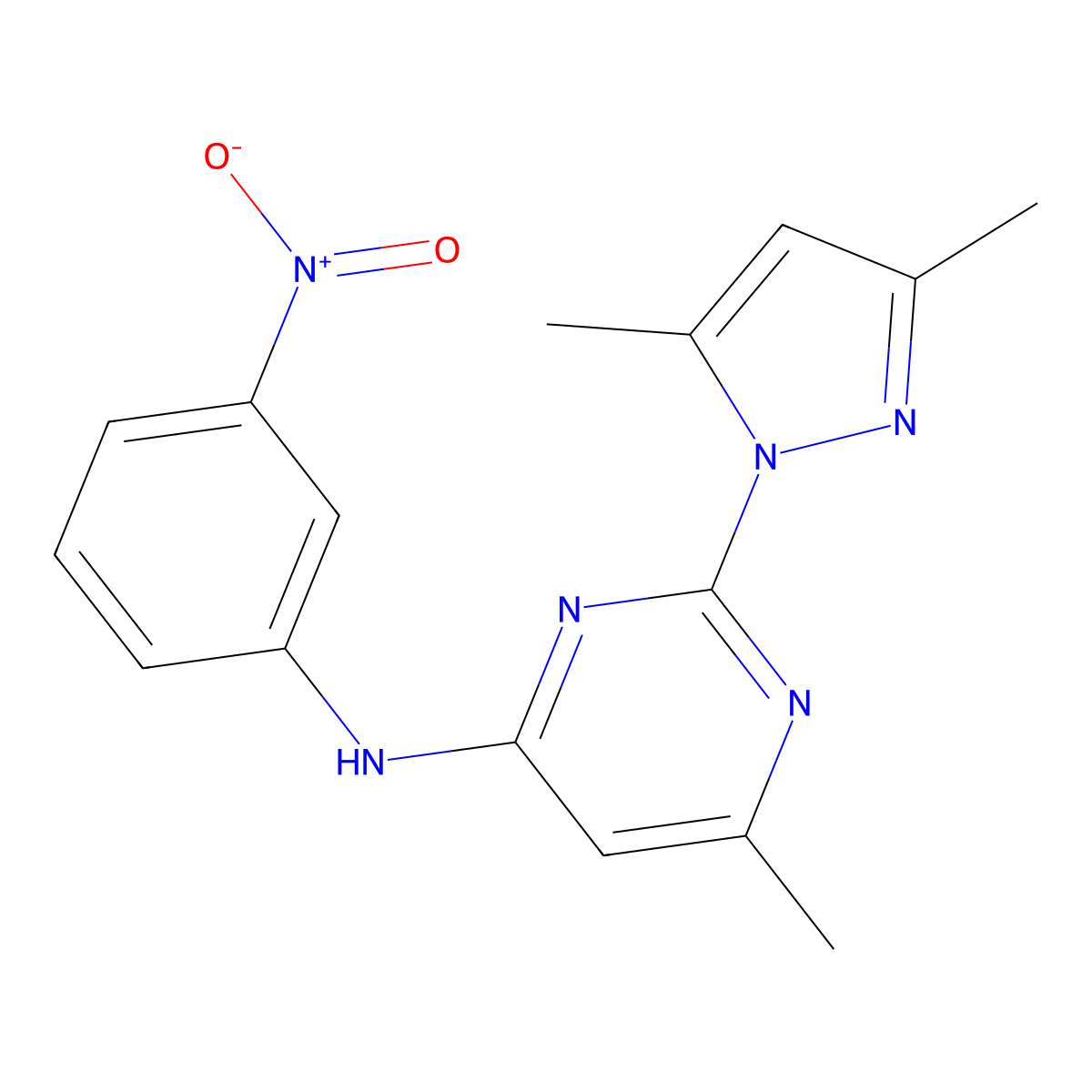 2-(3,5-dimethyl-1H-pyrazol-1-yl)-6-methyl-N-(3-nitrophenyl)pyrimidin-4-amine molecular structure, CAS 1004384-63-7