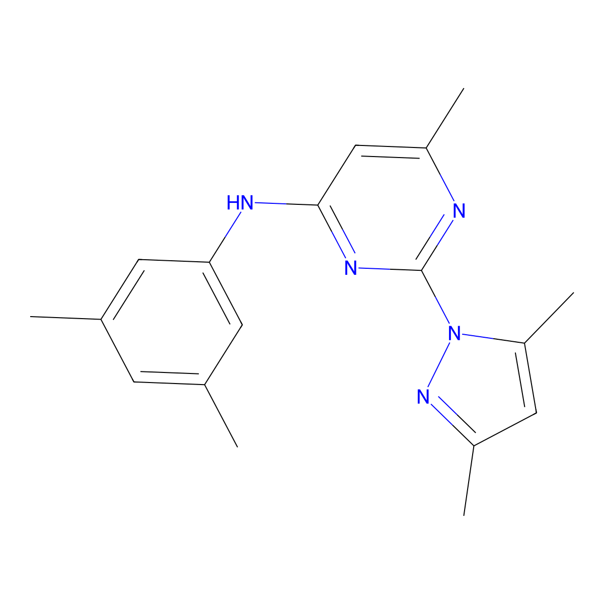 2-(3,5-dimethyl-1H-pyrazol-1-yl)-N-(3,5-dimethylphenyl)-6-methylpyrimidin-4-amine molecular structure, CAS 1004384-72-8
