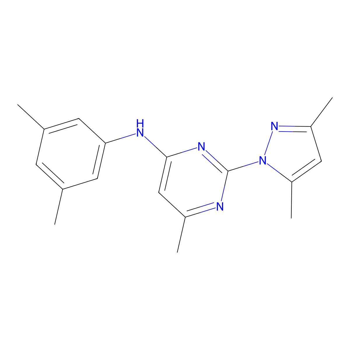2-(3,5-dimethyl-1H-pyrazol-1-yl)-N-(3,5-dimethylphenyl)-6-methylpyrimidin-4-amine molecular structure, CAS 1004384-72-8