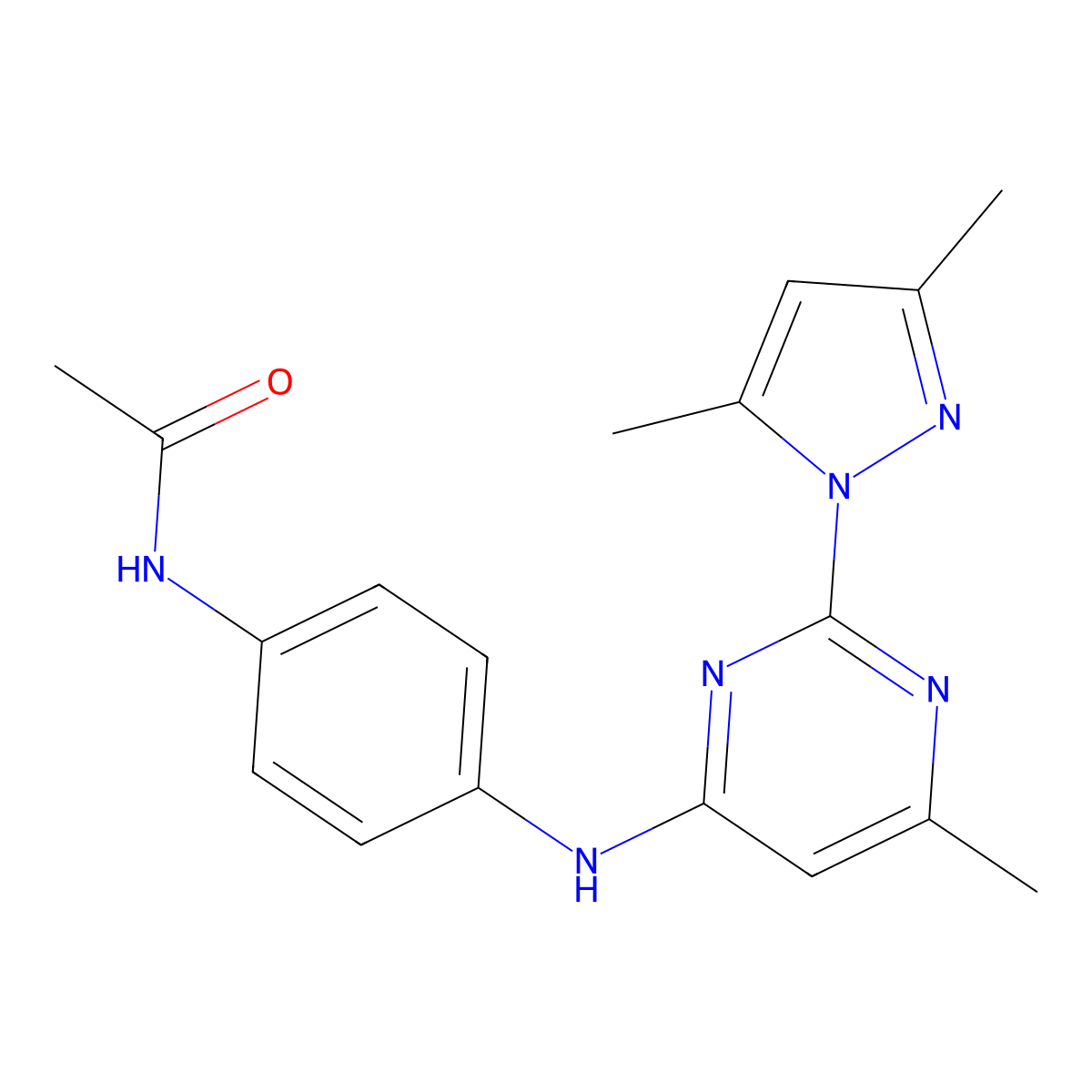 N-(4-{[2-(3,5-dimethyl-1H-pyrazol-1-yl)-6-methylpyrimidin-4-yl]amino}phenyl)acetamide molecular structure, CAS 1004384-73-9
