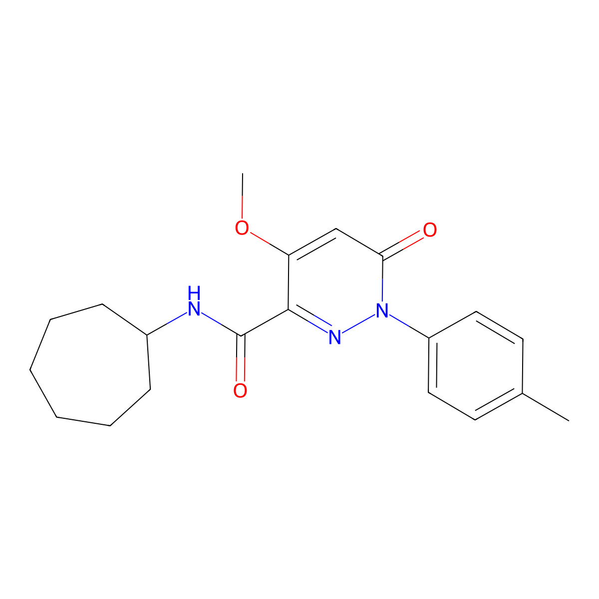 N-cycloheptyl-4-methoxy-1-(4-methylphenyl)-6-oxopyridazine-3-carboxamide molecular structure, CAS 1004392-39-5