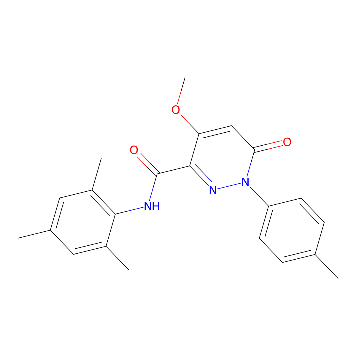 N-mesityl-4-methoxy-6-oxo-1-(p-tolyl)-1,6-dihydropyridazine-3-carboxamide molecular structure, CAS 1004392-57-7