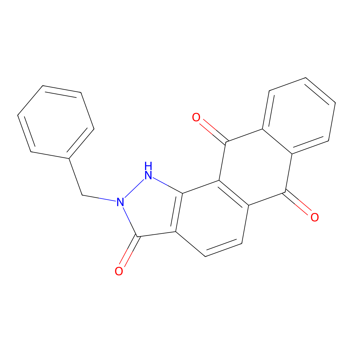 2-benzyl-1H-naphtho[2,3-g]indazole-3,6,11(2H)-trione molecular structure, CAS 100440-84-4