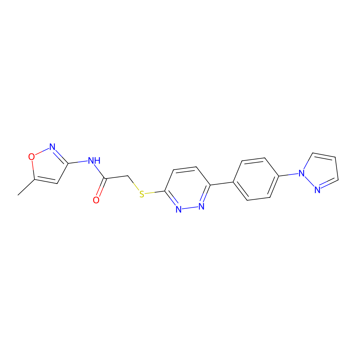 2-((6-(4-(1H-pyrazol-1-yl)phenyl)pyridazin-3-yl)thio)-N-(5-methylisoxazol-3-yl)acetamide molecular structure, CAS 1004439-73-9