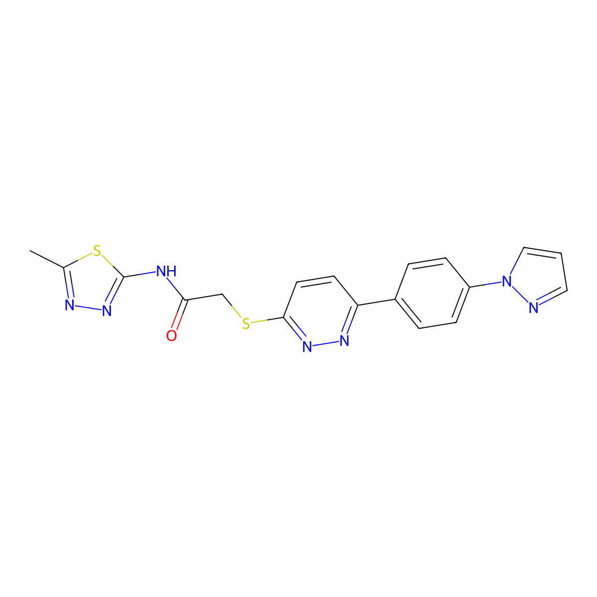 N-(5-methyl-1,3,4-thiadiazol-2-yl)-2-[6-(4-pyrazol-1-ylphenyl)pyridazin-3-yl]sulfanylacetamide molecular structure, CAS 1004439-82-0