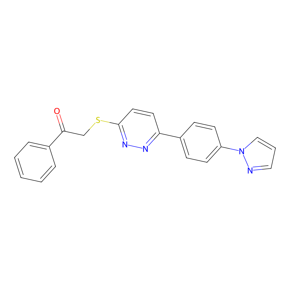 1-Phenyl-2-[6-(4-pyrazol-1-ylphenyl)pyridazin-3-yl]sulfanylethanone molecular structure, CAS 1004439-86-4