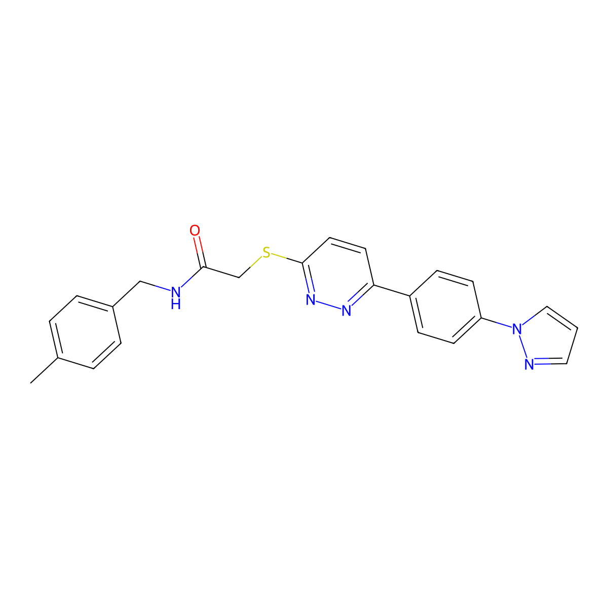 N-[(4-methylphenyl)methyl]-2-[6-(4-pyrazol-1-ylphenyl)pyridazin-3-yl]sulfanylacetamide molecular structure, CAS 1004440-26-9