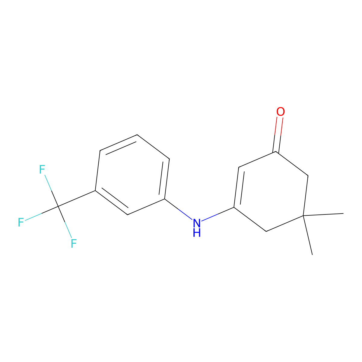 5,5-Dimethyl-3-{[3-(trifluoromethyl)phenyl]amino}cyclohex-2-en-1-one molecular structure, CAS 100445-52-1