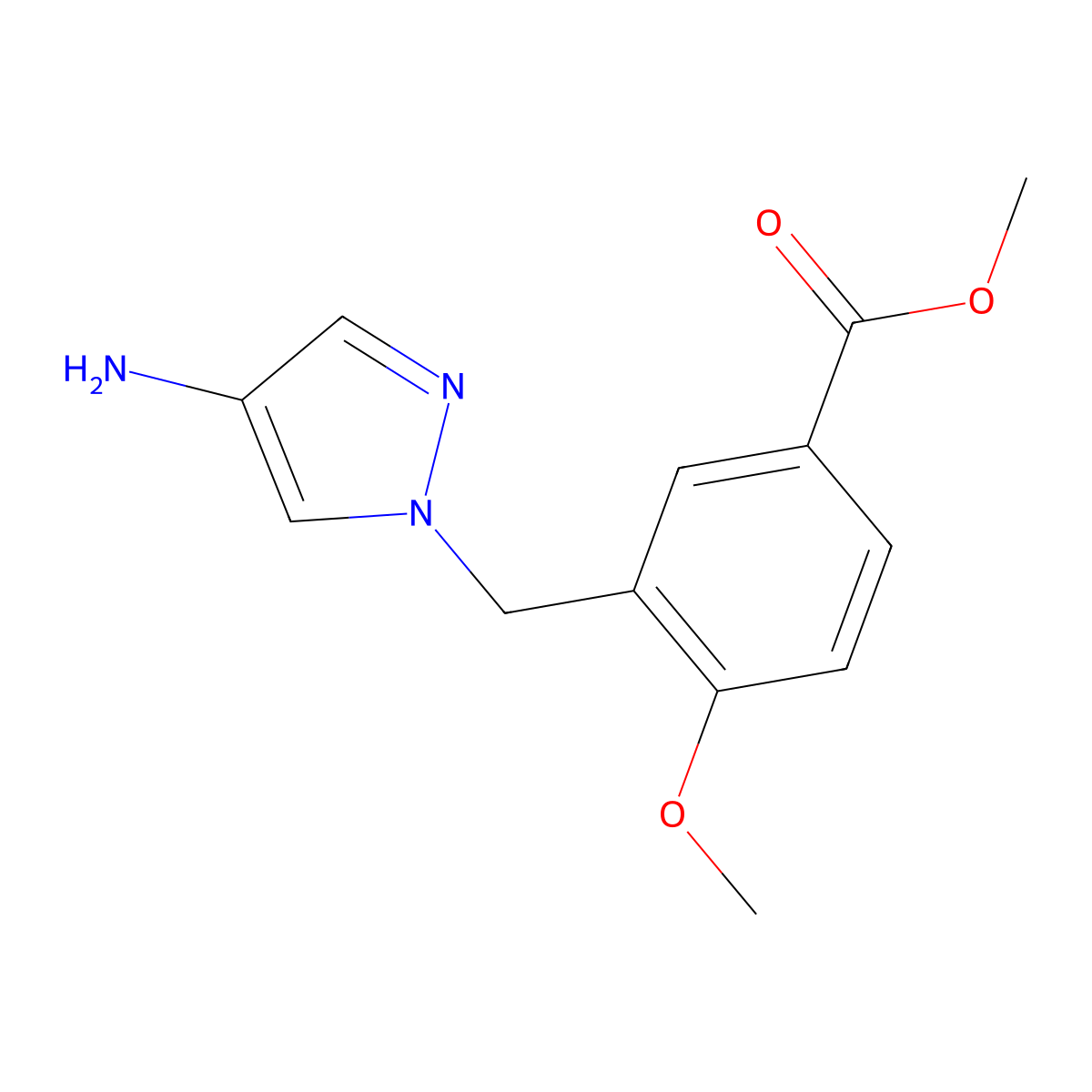 Methyl 3-((4-amino-1H-pyrazol-1-yl)methyl)-4-methoxybenzoate molecular structure, CAS 1004451-61-9