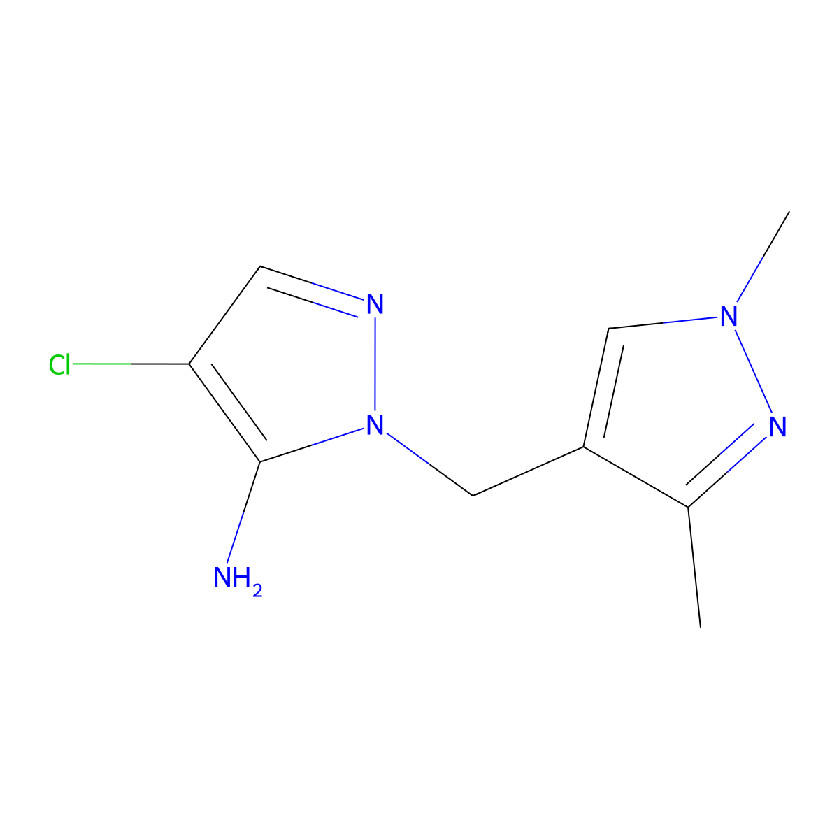 4-Chloro-1-((1,3-dimethyl-1H-pyrazol-4-yl)methyl)-1H-pyrazol-5-amine molecular structure, CAS 1004451-70-0