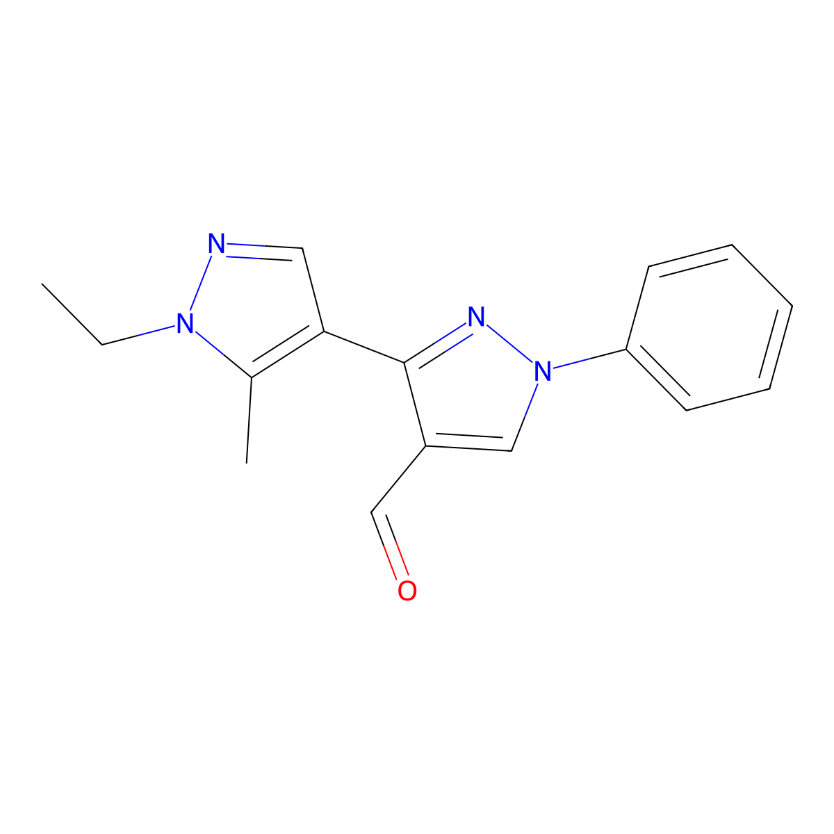 1'-Ethyl-5'-methyl-1-phenyl-1H,1'H-[3,4'-bipyrazole]-4-carbaldehyde molecular structure, CAS 1004451-71-1