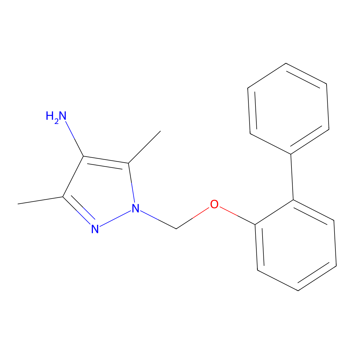 1-(([1,1'-Biphenyl]-2-yloxy)methyl)-3,5-dimethyl-1H-pyrazol-4-amine molecular structure, CAS 1004451-73-3