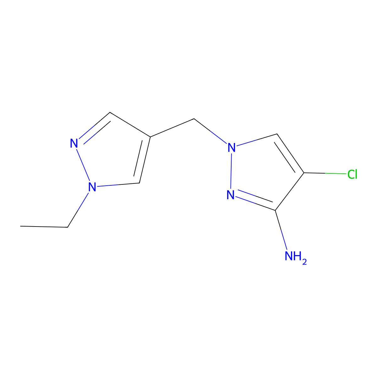 4-chloro-1-[(1-ethyl-1H-pyrazol-4-yl)methyl]-1H-pyrazol-3-amine molecular structure, CAS 1004452-02-1