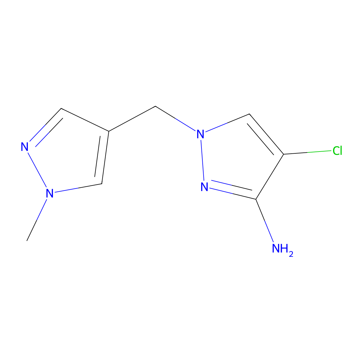 4-chloro-1-[(1-methyl-1H-pyrazol-4-yl)methyl]-1H-pyrazol-3-amine molecular structure, CAS 1004452-03-2