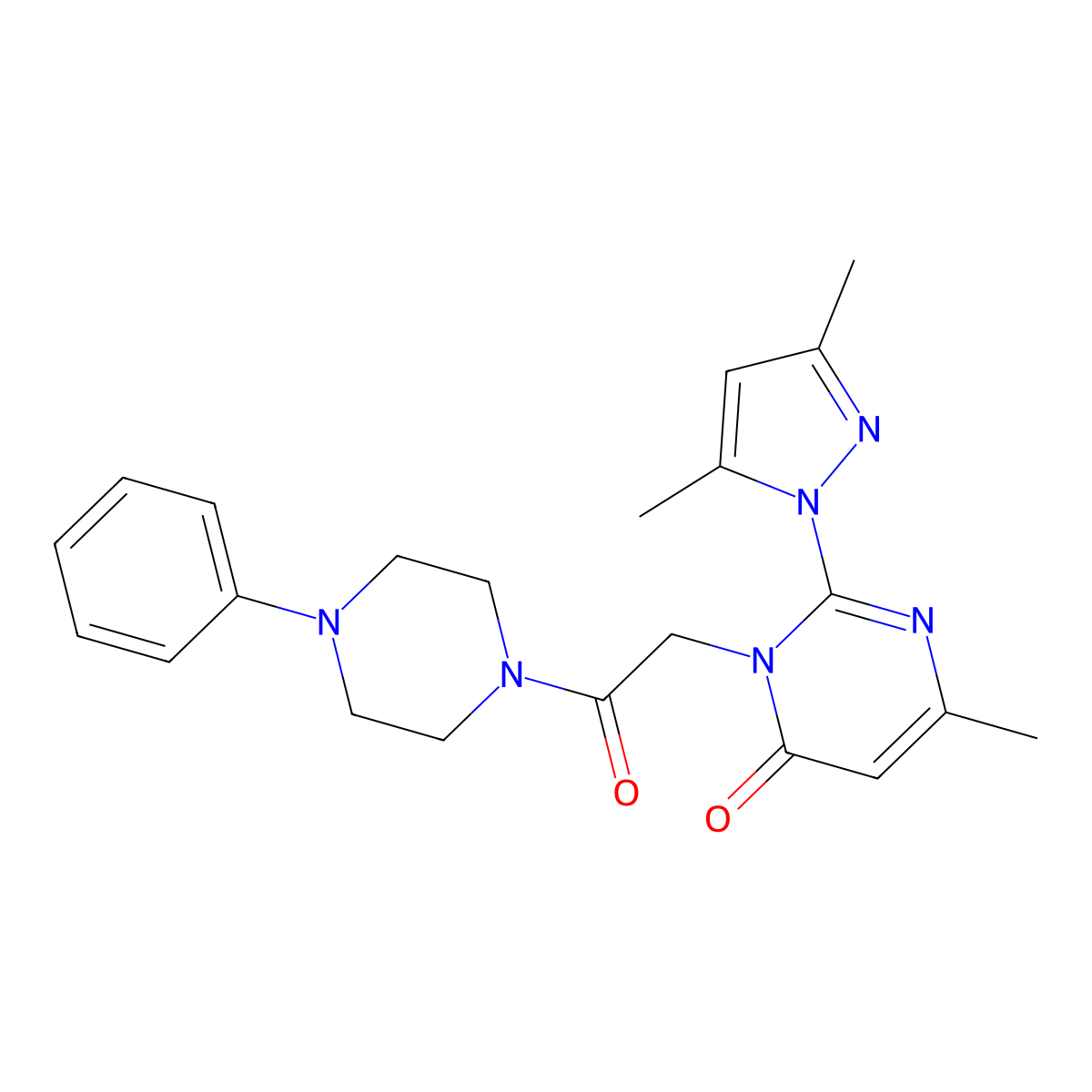2-(3,5-Dimethylpyrazol-1-yl)-6-methyl-3-[2-oxo-2-(4-phenylpiperazin-1-yl)ethyl]pyrimidin-4-one molecular structure, CAS 1004453-33-1