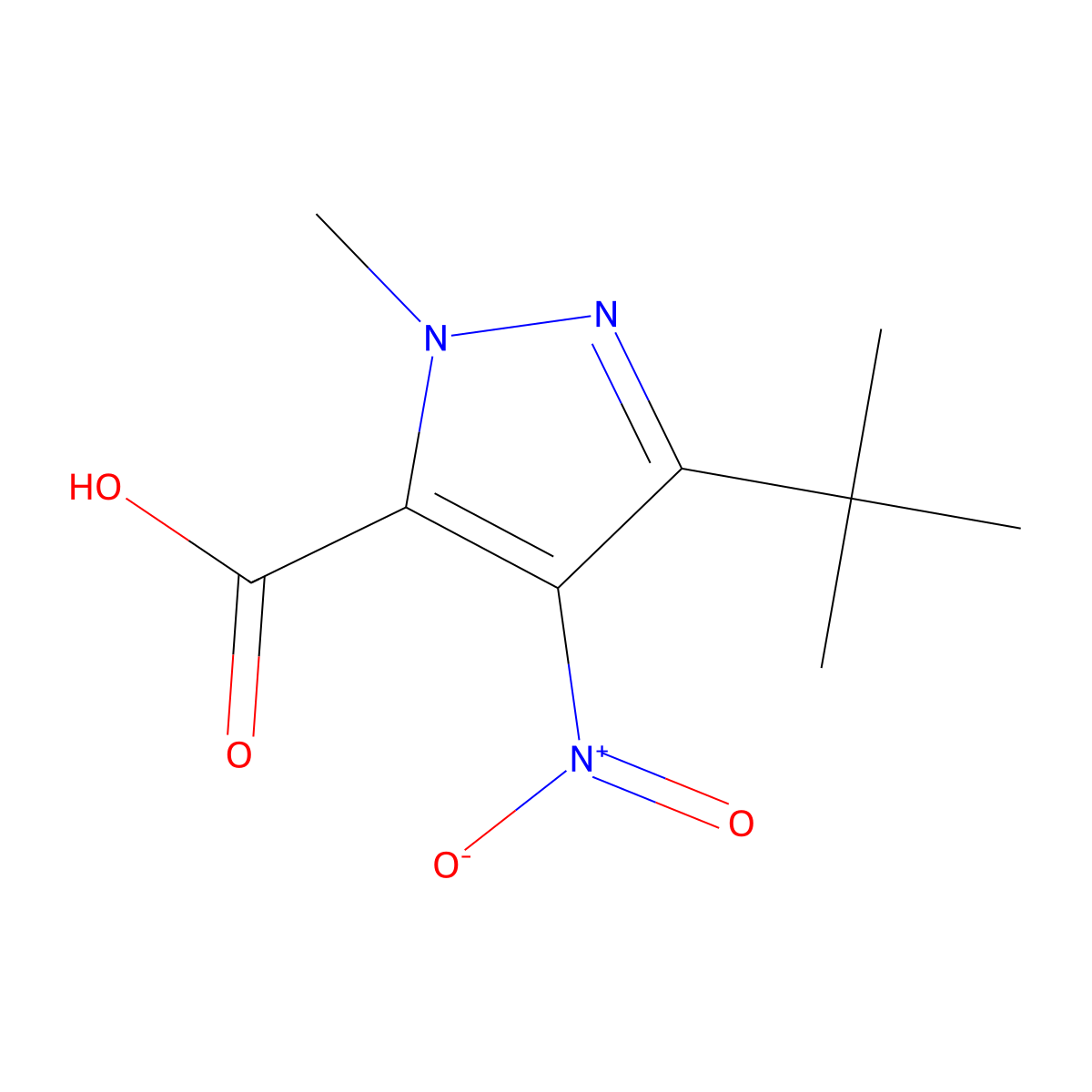 3-(tert-Butyl)-1-methyl-4-nitro-1H-pyrazole-5-carboxylic acid molecular structure, CAS 1004455-73-5