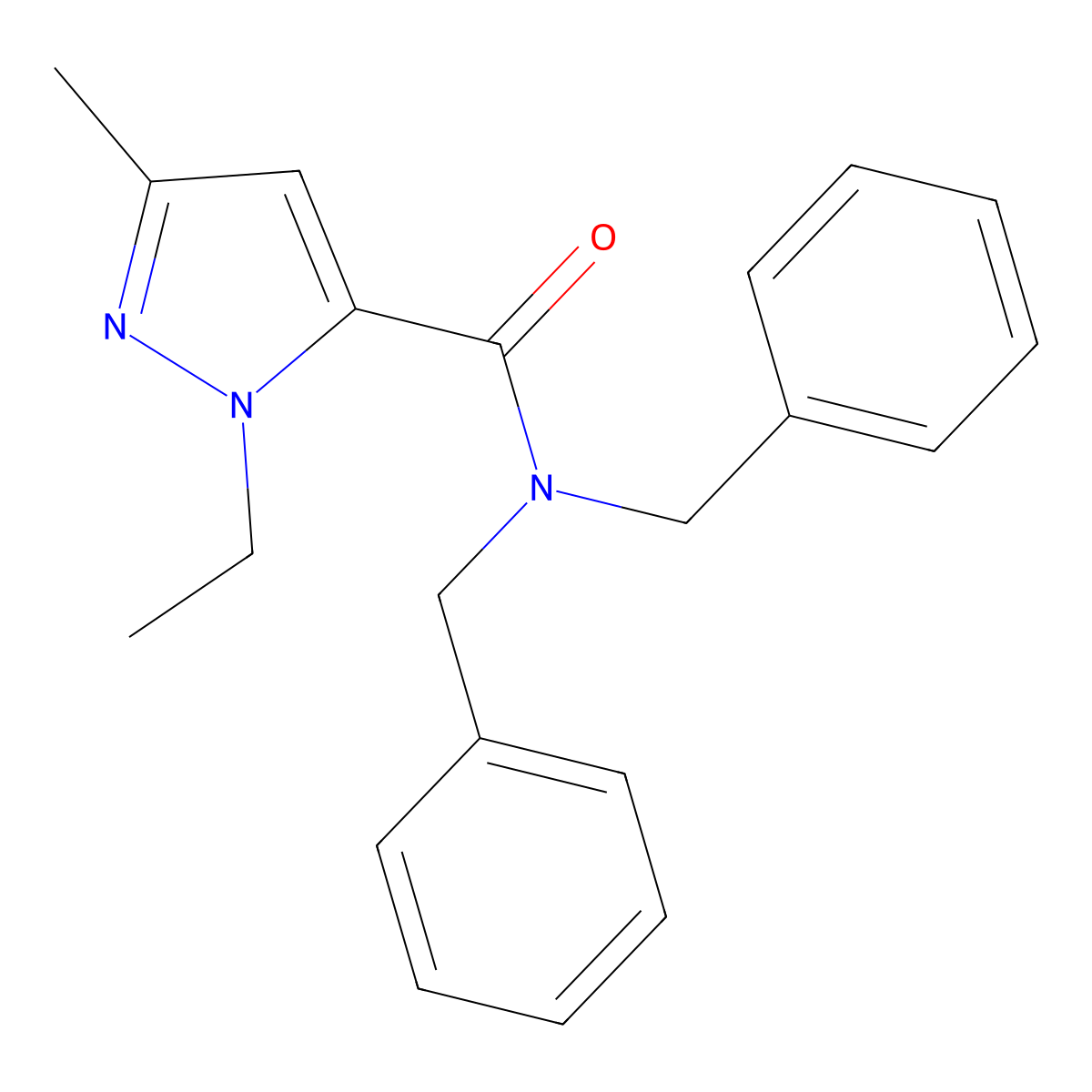 N,N-dibenzyl-1-ethyl-3-methyl-1H-pyrazole-5-carboxamide molecular structure, CAS 1004481-28-0