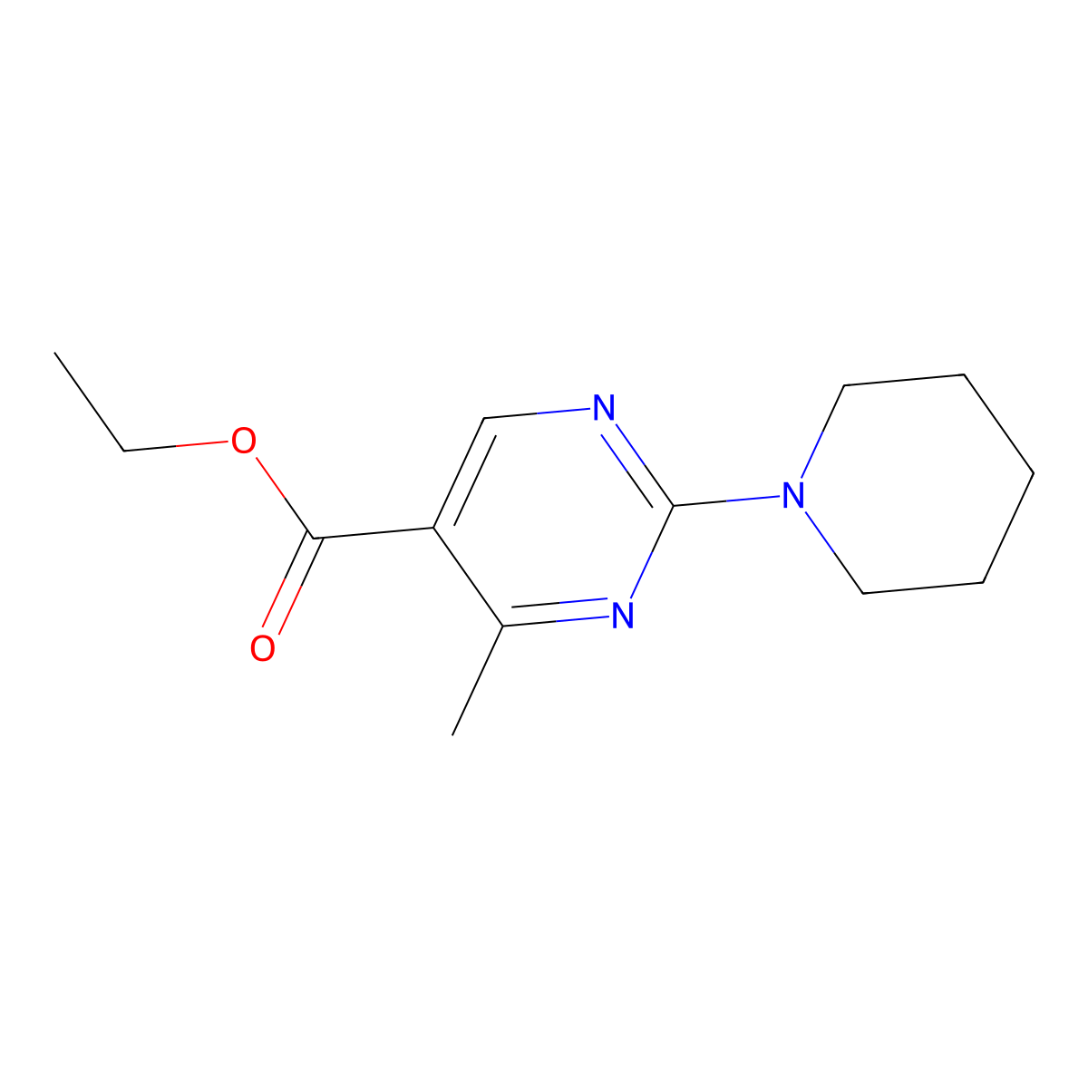 Ethyl 4-methyl-2-(piperidin-1-yl)pyrimidine-5-carboxylate molecular structure, CAS 100451-18-1