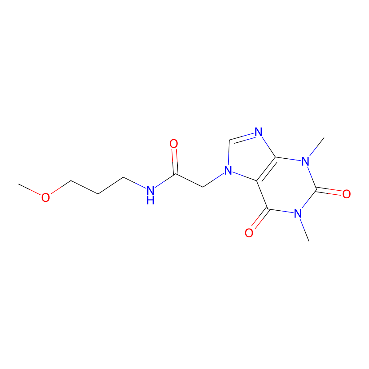 2-(1,3-dimethyl-2,6-dioxo-1,2,3,6-tetrahydro-7H-purin-7-yl)-N-(3-methoxypropyl)acetamide molecular structure, CAS 100451-84-1