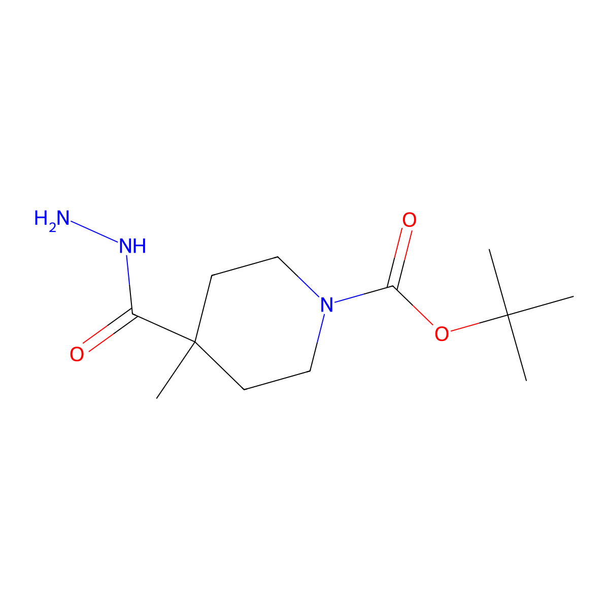 Tert-butyl 4-(hydrazinecarbonyl)-4-methylpiperidine-1-carboxylate molecular structure, CAS 1004527-74-5