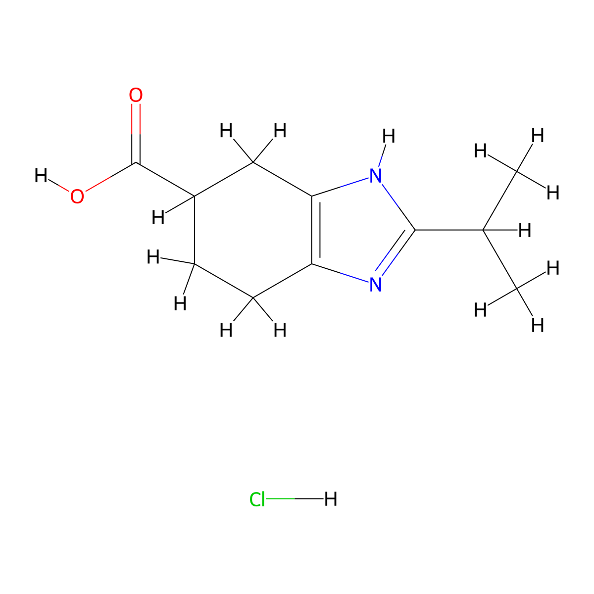 2-(propan-2-yl)-4,5,6,7-tetrahydro-1H-1,3-benzodiazole-5-carboxylic acid hydrochloride molecular structure, CAS 1004529-30-9