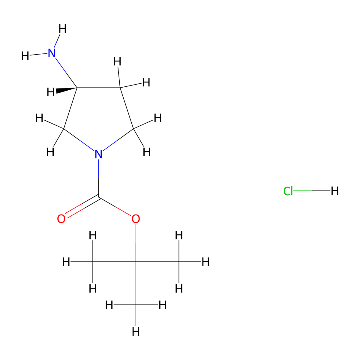 1-Pyrrolidinecarboxylic acid, 3-amino-, 1,1-dimethylethyl ester, hydrochloride (1:1), (3R)- molecular structure, CAS 1004538-34-4