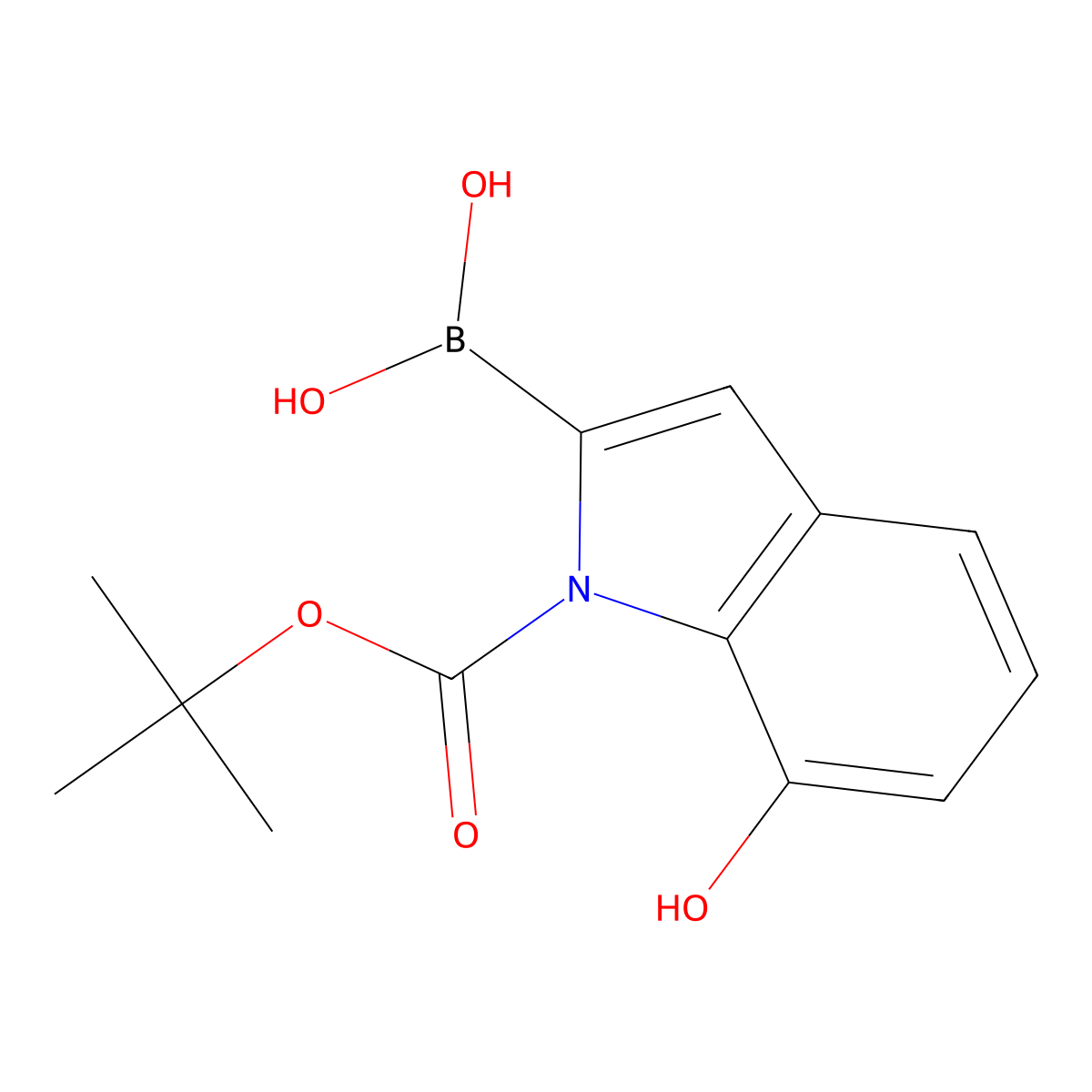 1H-Indole-1-carboxylic acid, 2-borono-7-hydroxy-, 1-(1,1-dimethylethyl) ester molecular structure, CAS 1004552-87-7
