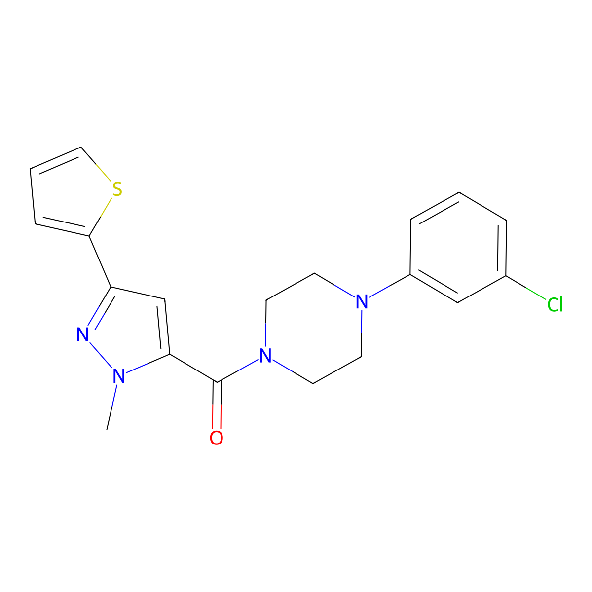 [4-(3-chlorophenyl)piperazino][1-methyl-3-(2-thienyl)-1H-pyrazol-5-yl]methanone molecular structure, CAS 1004642-27-6